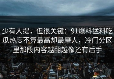 少有人提，但很关键：91爆料猛料吃瓜热度不算最高却最磨人，冷门分区里那段内容越翻越像还有后手