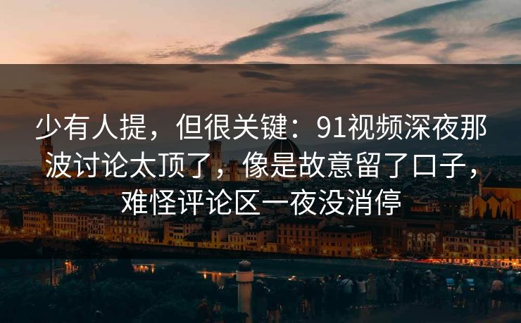 少有人提，但很关键：91视频深夜那波讨论太顶了，像是故意留了口子，难怪评论区一夜没消停